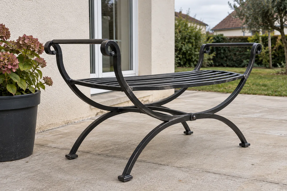 Banc curule en fer forgé sur mesure