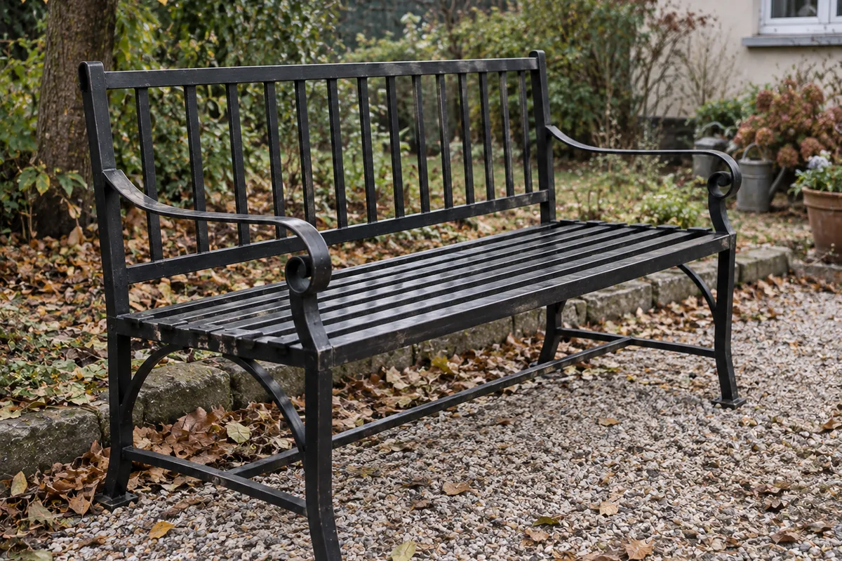 Banc à lattage de fer plat en fer forgé sur mesure