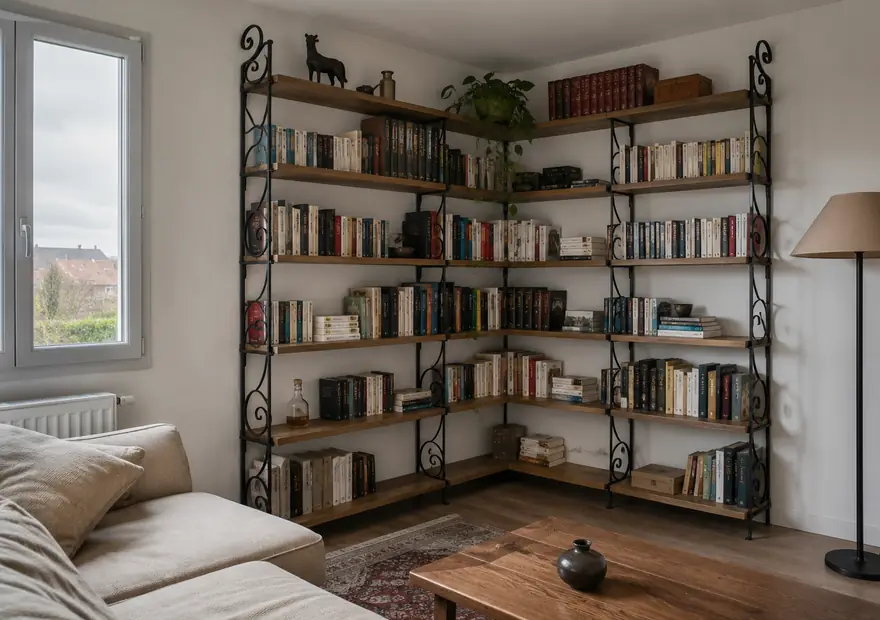 Bibliothèque d'angle en fer forgé sur mesure