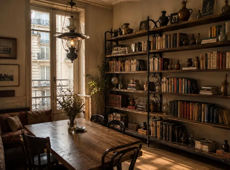 Bibliothèque en fer forgé style café parisien