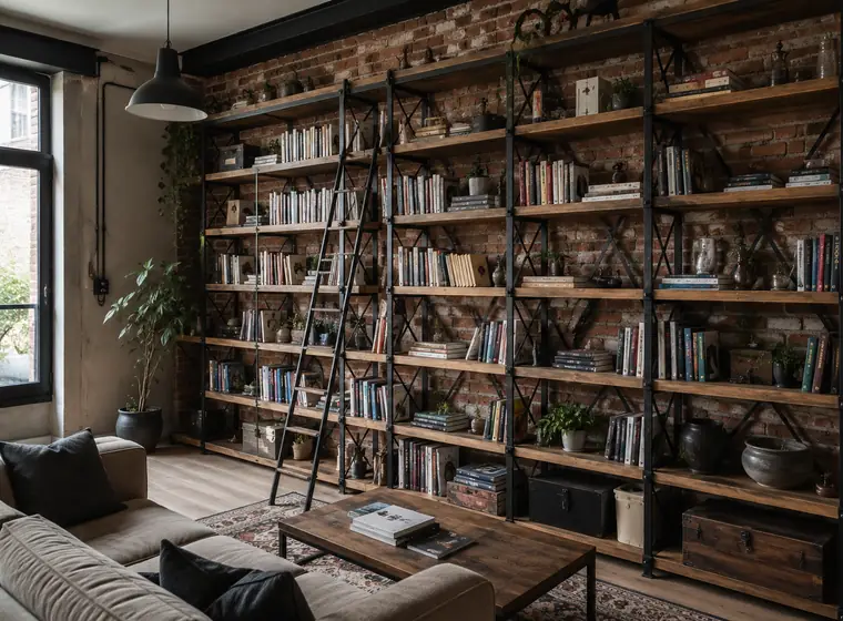 Bibliothèque en fer forgé style loft industriel
