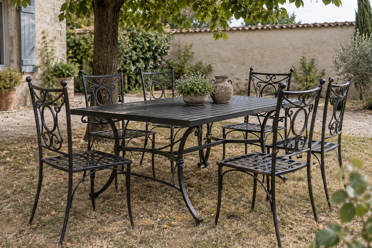 Ensemble table et chaises en fer forgé sur mesure