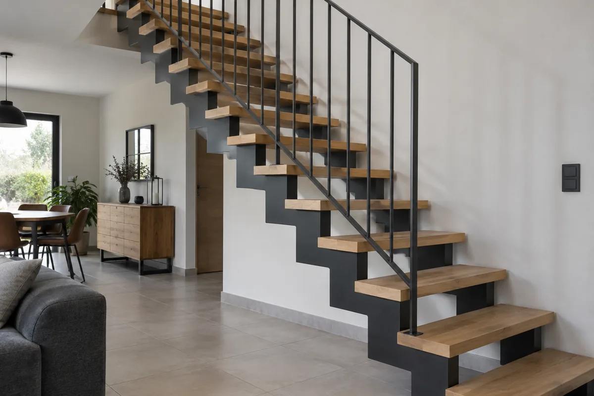 Escalier à limon crémaillère en fer forgé sur mesure
