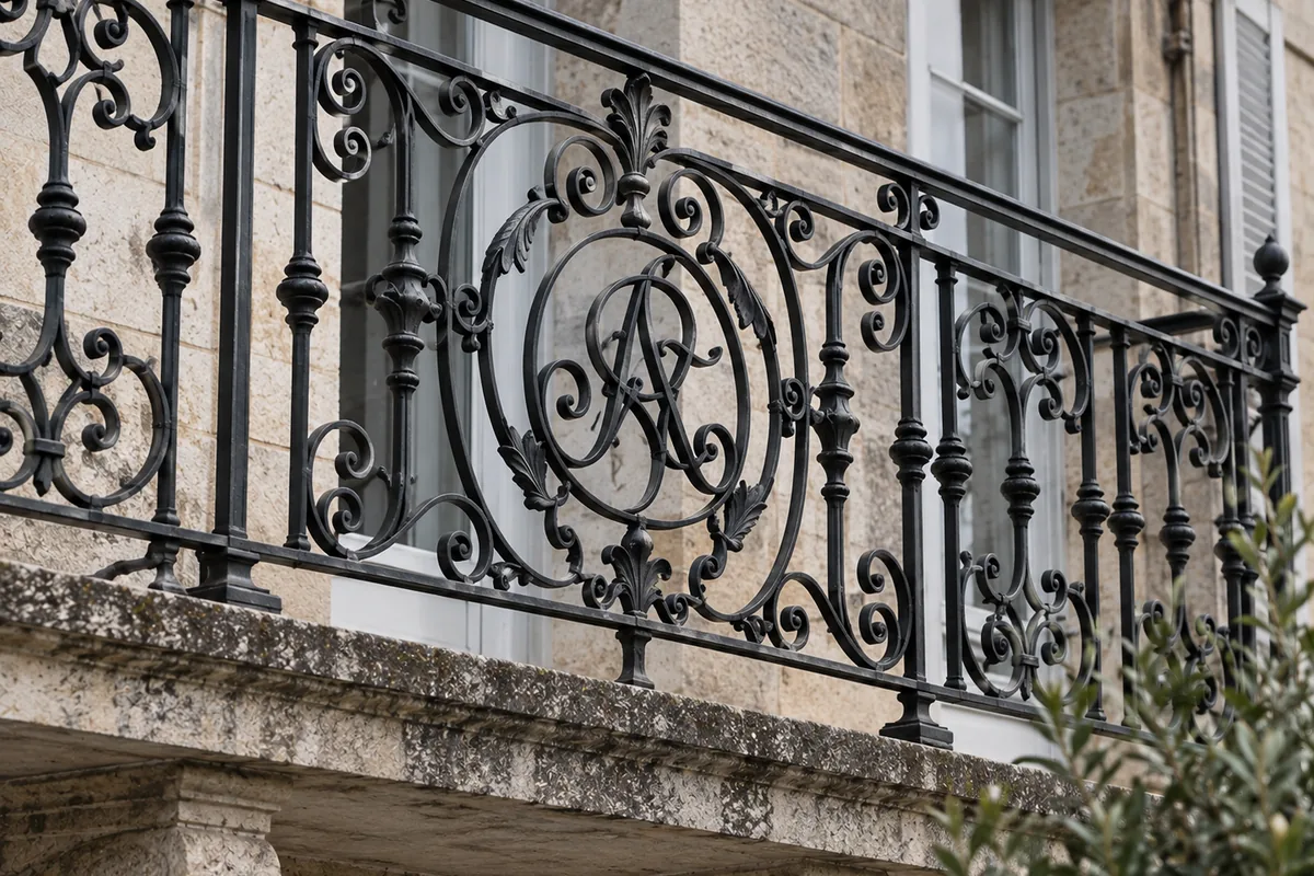 Garde-corps à monogramme en fer forgé sur mesure
