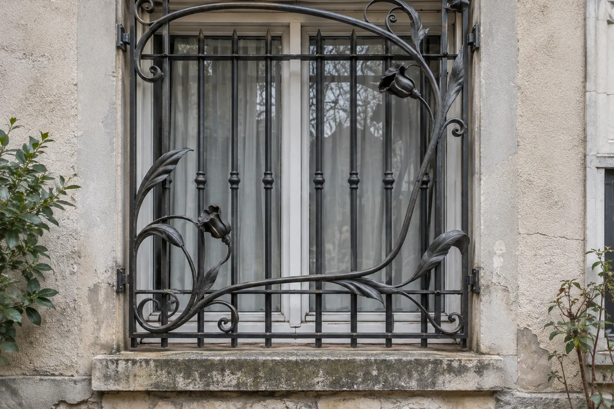 Grille de défense Art nouveau en fer forgé sur mesure