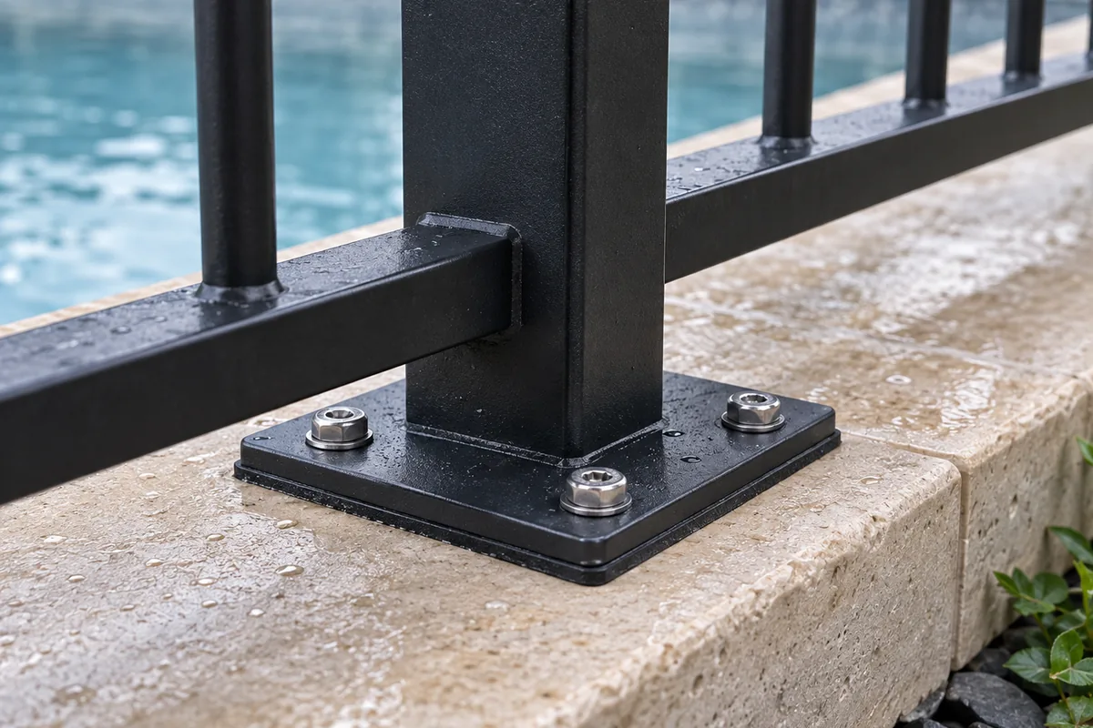 Barrière au ras de la margelle en fer forgé sur mesure