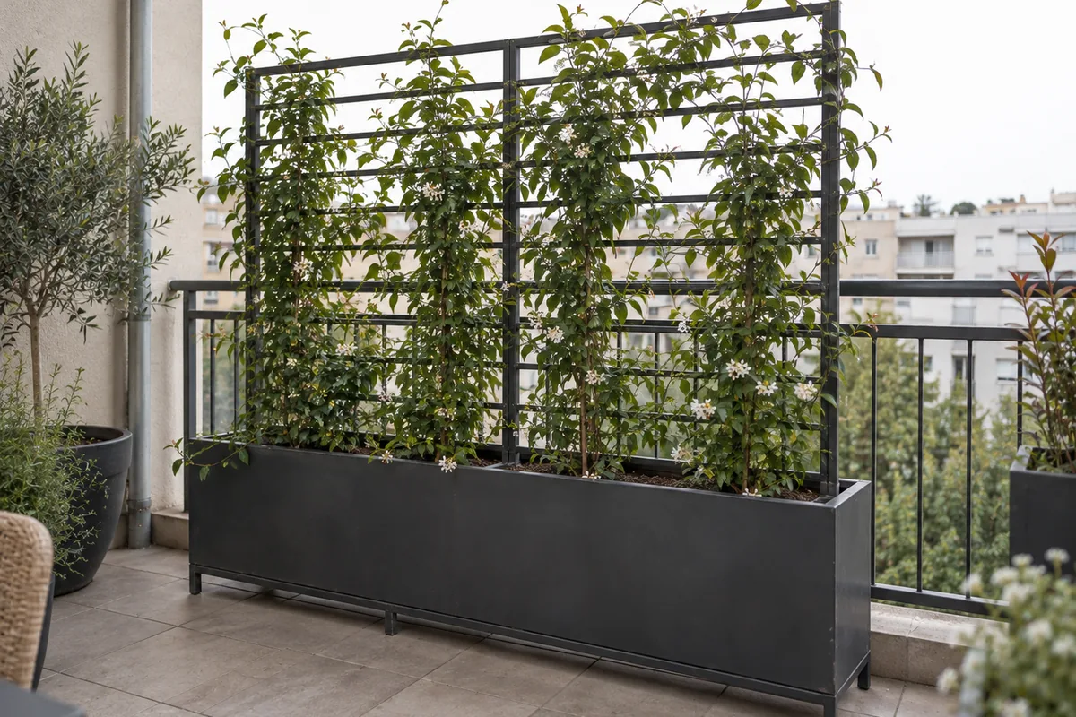 Jardinière à claustra intégré en fer forgé sur mesure
