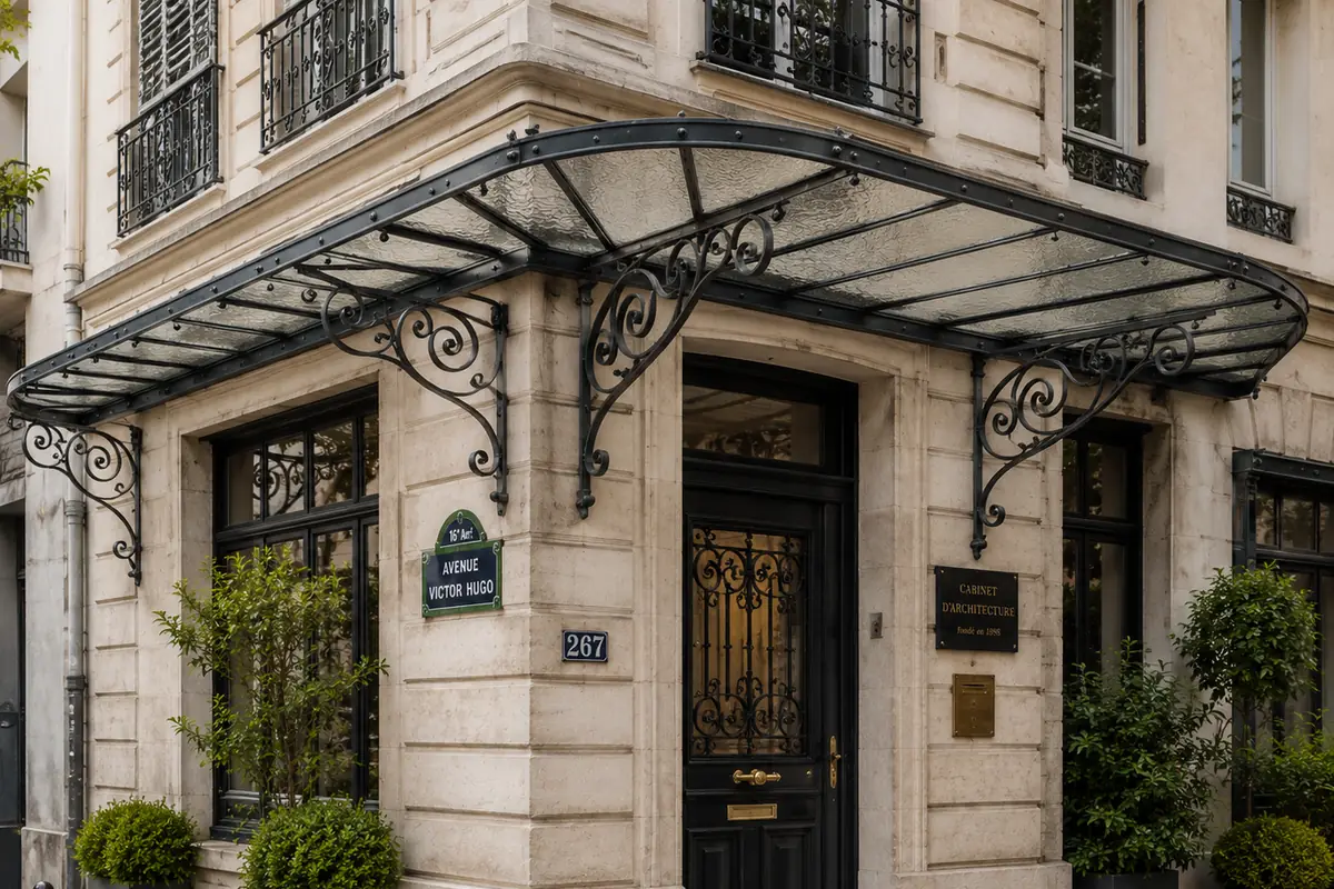 Marquise d'angle en fer forgé sur mesure