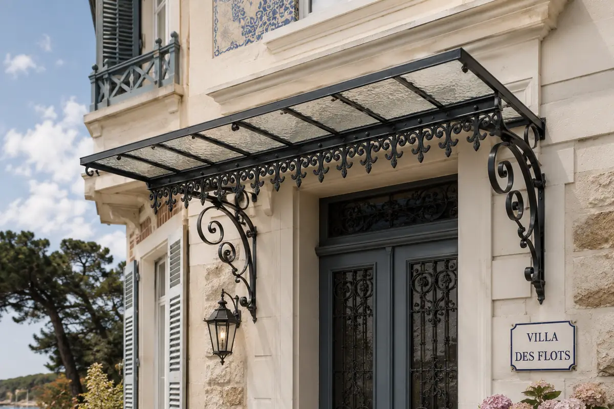 Marquise à lambrequin en fer forgé sur mesure