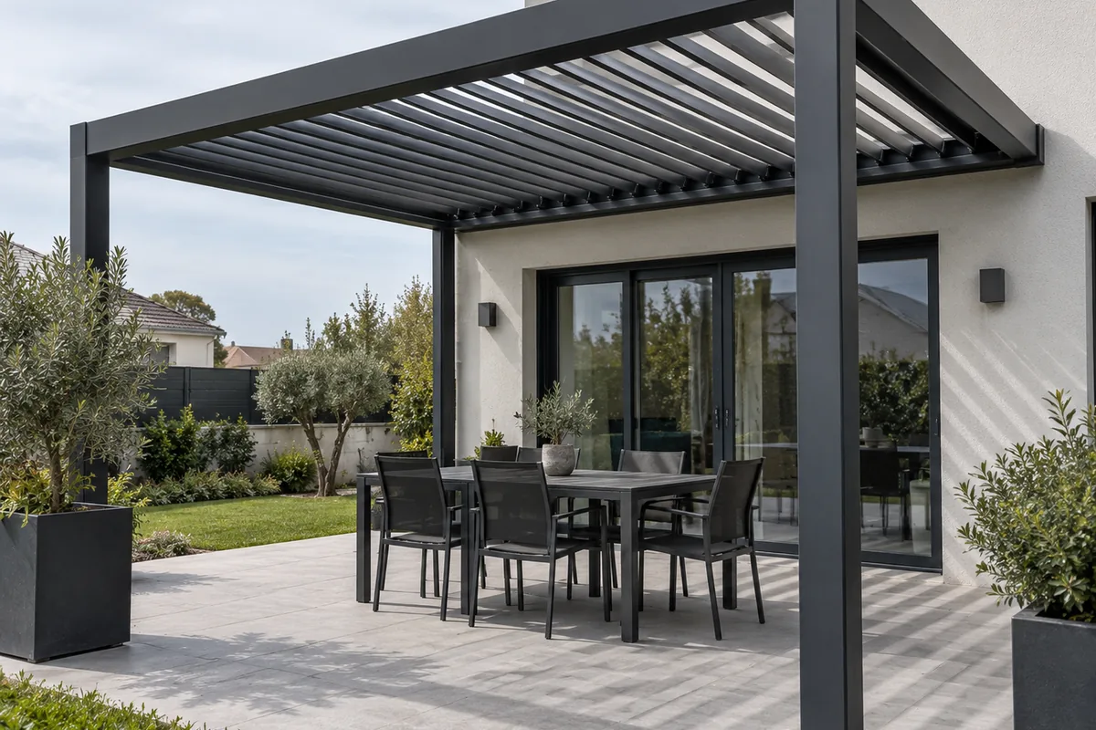 Pergola à lames orientables en fer forgé sur mesure