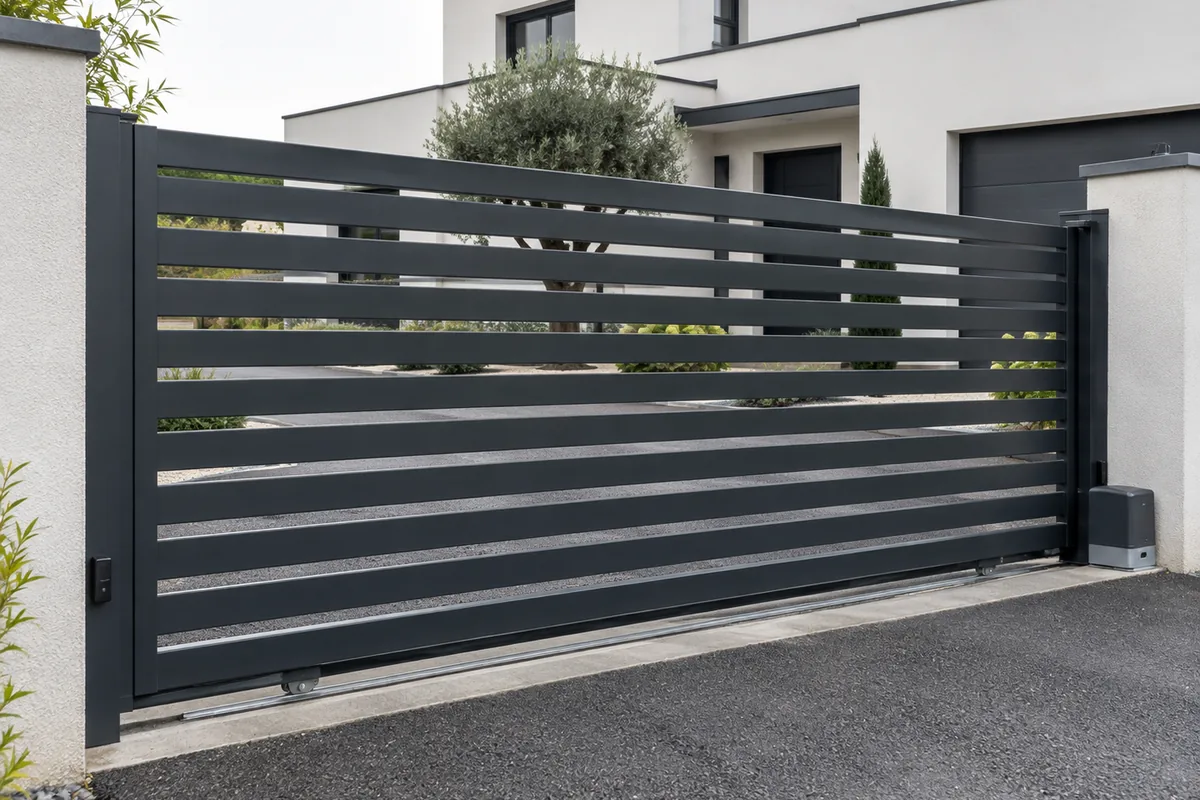 Portail contemporain à lames en fer forgé sur mesure