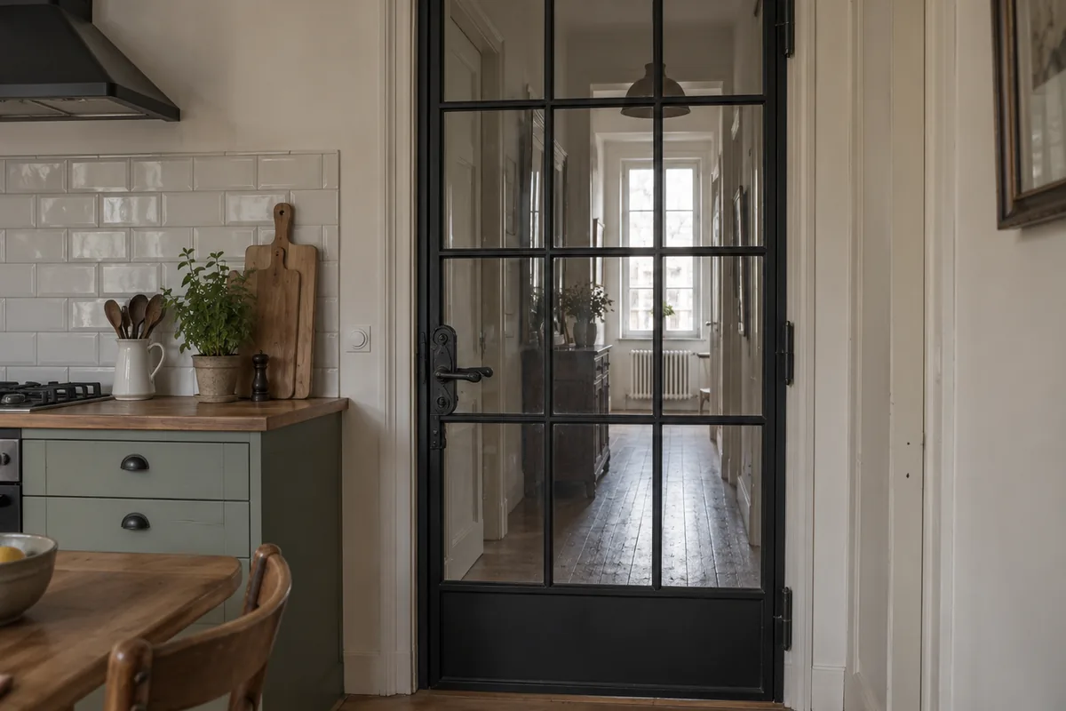 Porte vitrée d'atelier en fer forgé sur mesure